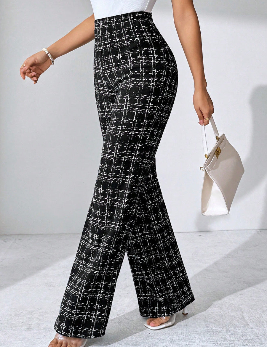 Women's Summer Fashion Plaid Printed Trousers Casual Pants