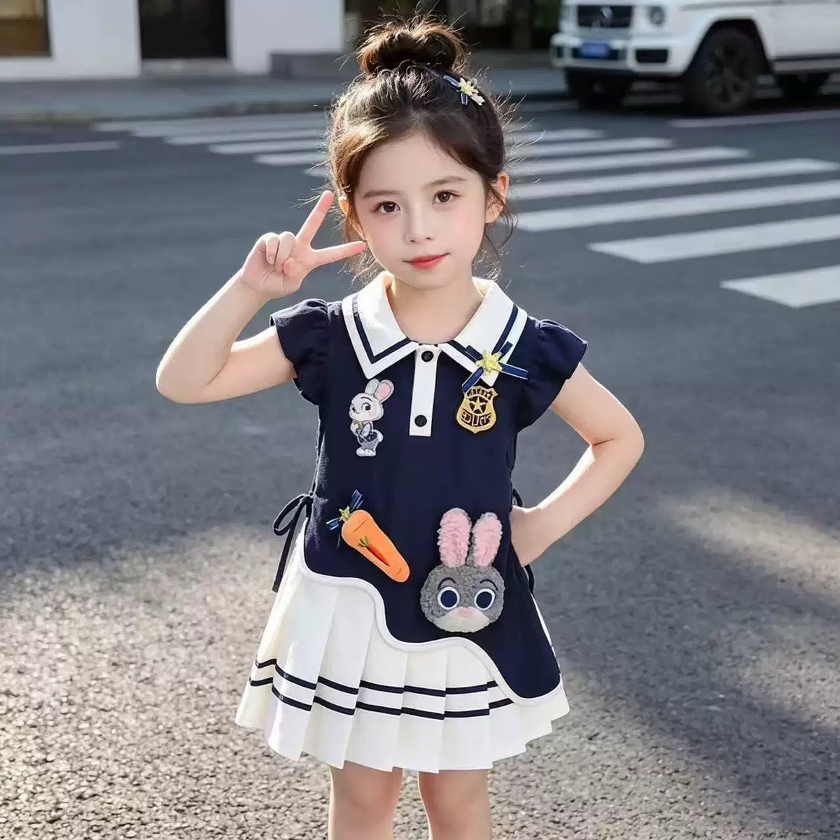 Summer Suit Rabbit Police Officer Skirt Princess Children's Dress