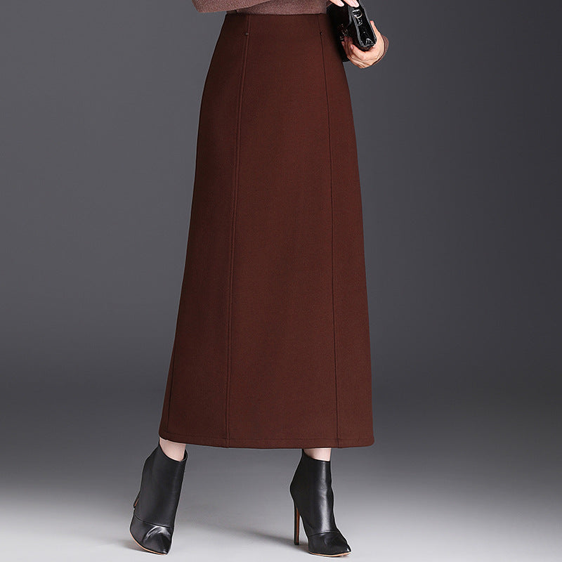 Women's Woolen A- Line Sheath Temperament High Waist Skirt