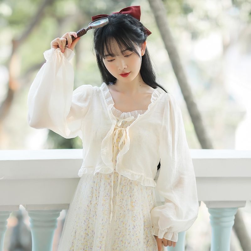 Women's Sun Protection Thin Korean Floral Small Sling Lace Shirt, Chiffon Shirt