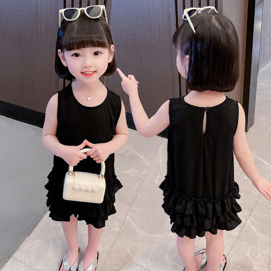 Black Summer Hepburn Style Vest Kindergarten Cake Children's Dress