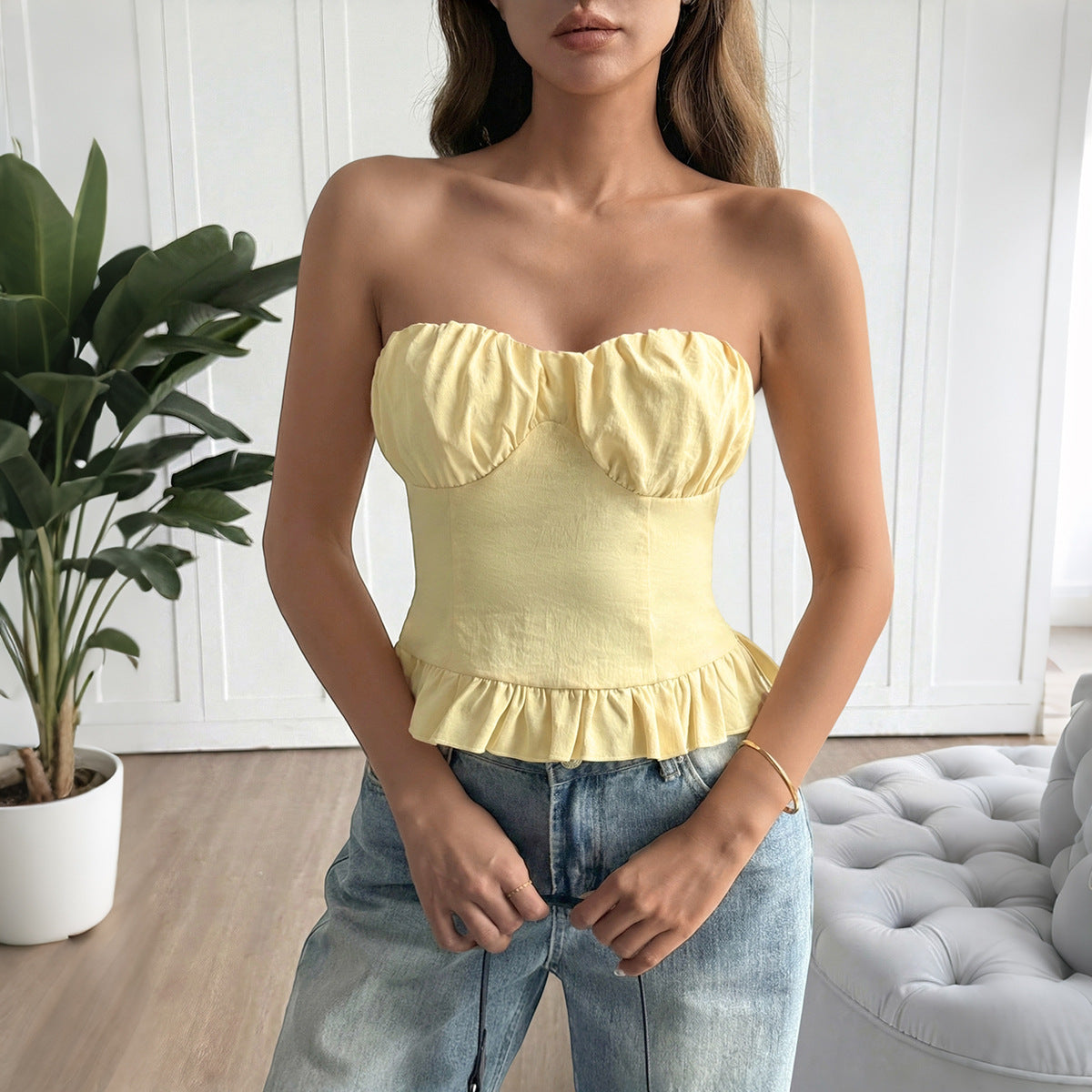 New Innovative Women's Hot Tube Ruffled Small Vest/suspenders/tube Top
