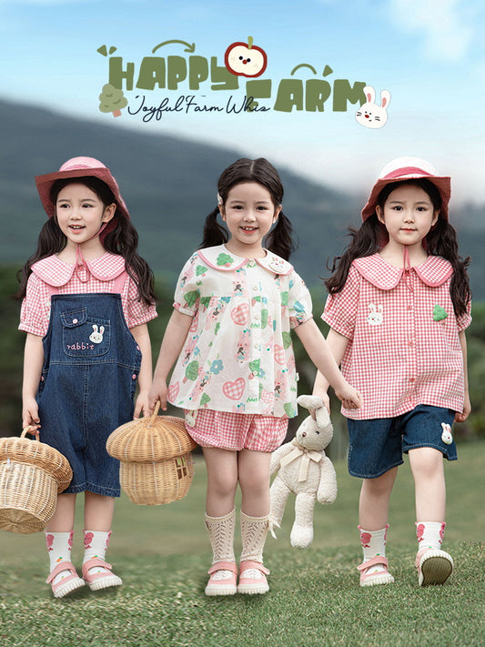 Children's Farm Mania Series Summer Yarn-dyed Plaid Children's Suit