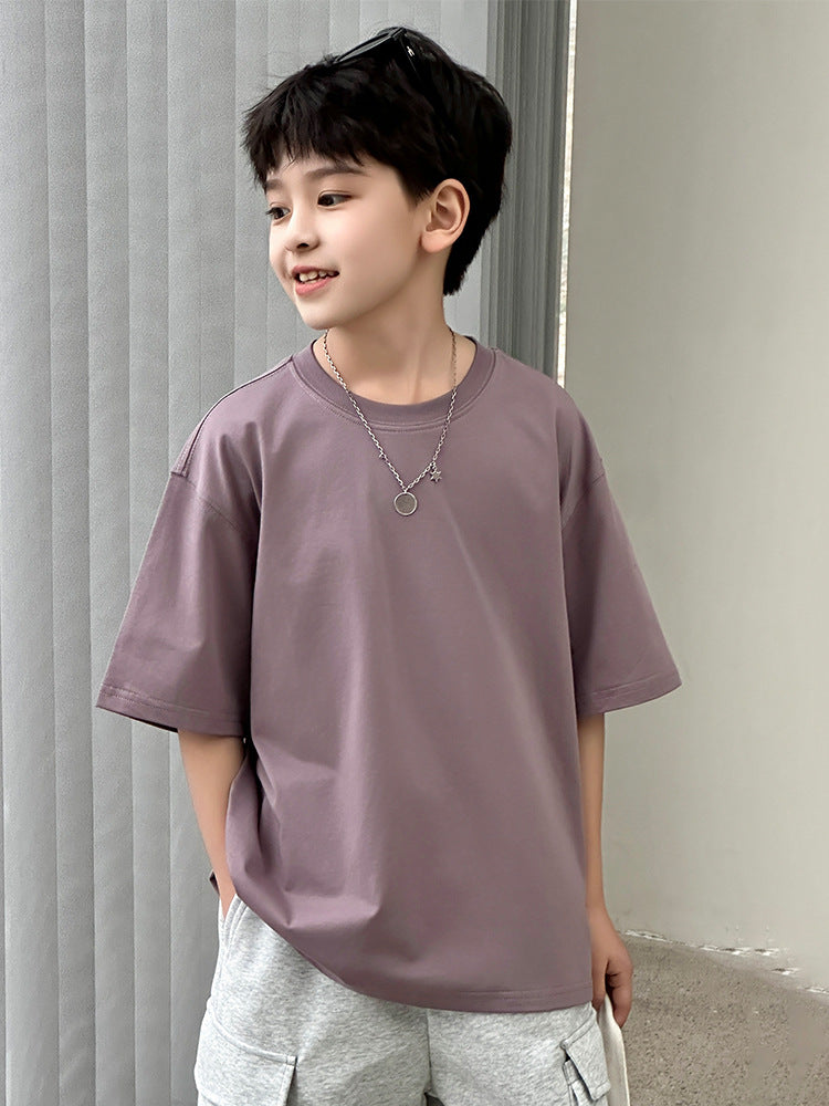 Men's & Children's Short-sleeved Summer Middle Big Dopamine Simple Solid Children's T-shirt
