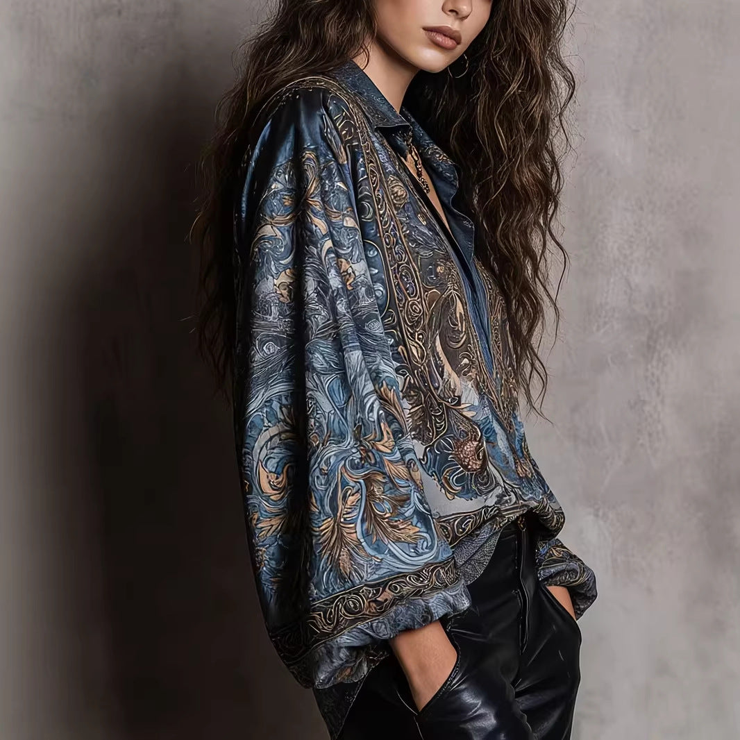Fashionable Printed Loose Slim Fit Elegant Lace Shirt, Chiffon Shirt