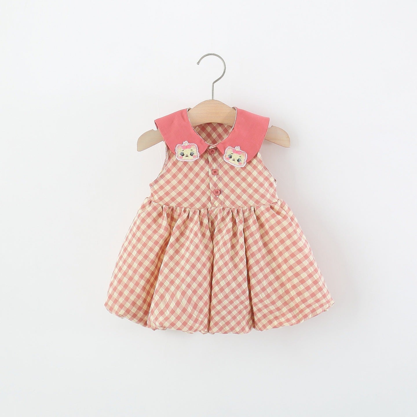 Children's Sleeveless One-piece Summer Cartoon Doll Collar Plaid Children's Dress