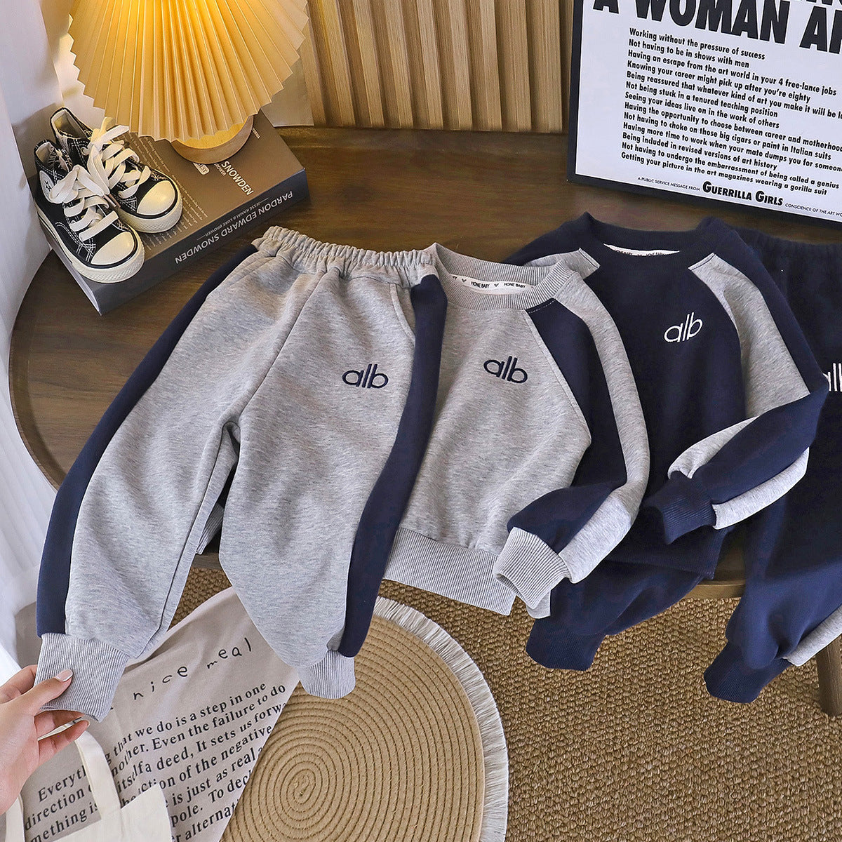 Children's Sweater Spring Sportswear Trendy Stitching Sweatshirt Two-piece Children's Suit