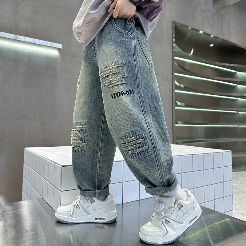 Children's Medium Large Sickle Boys Handsome Loose Children's Pants
