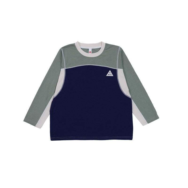 Children's Spring Color Contrast Patchwork Tops Breathable Sports Children's T-shirt