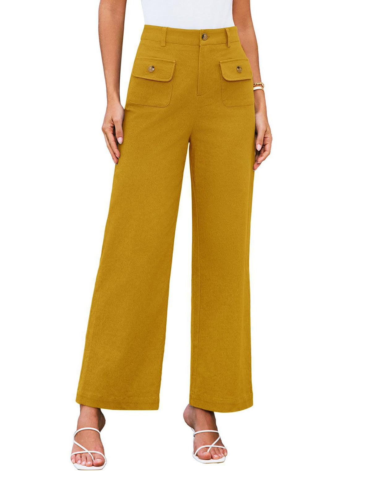 Women's Waist Wide Leg Stretch Trousers Formal Wear Business Work Belt Casual Pants