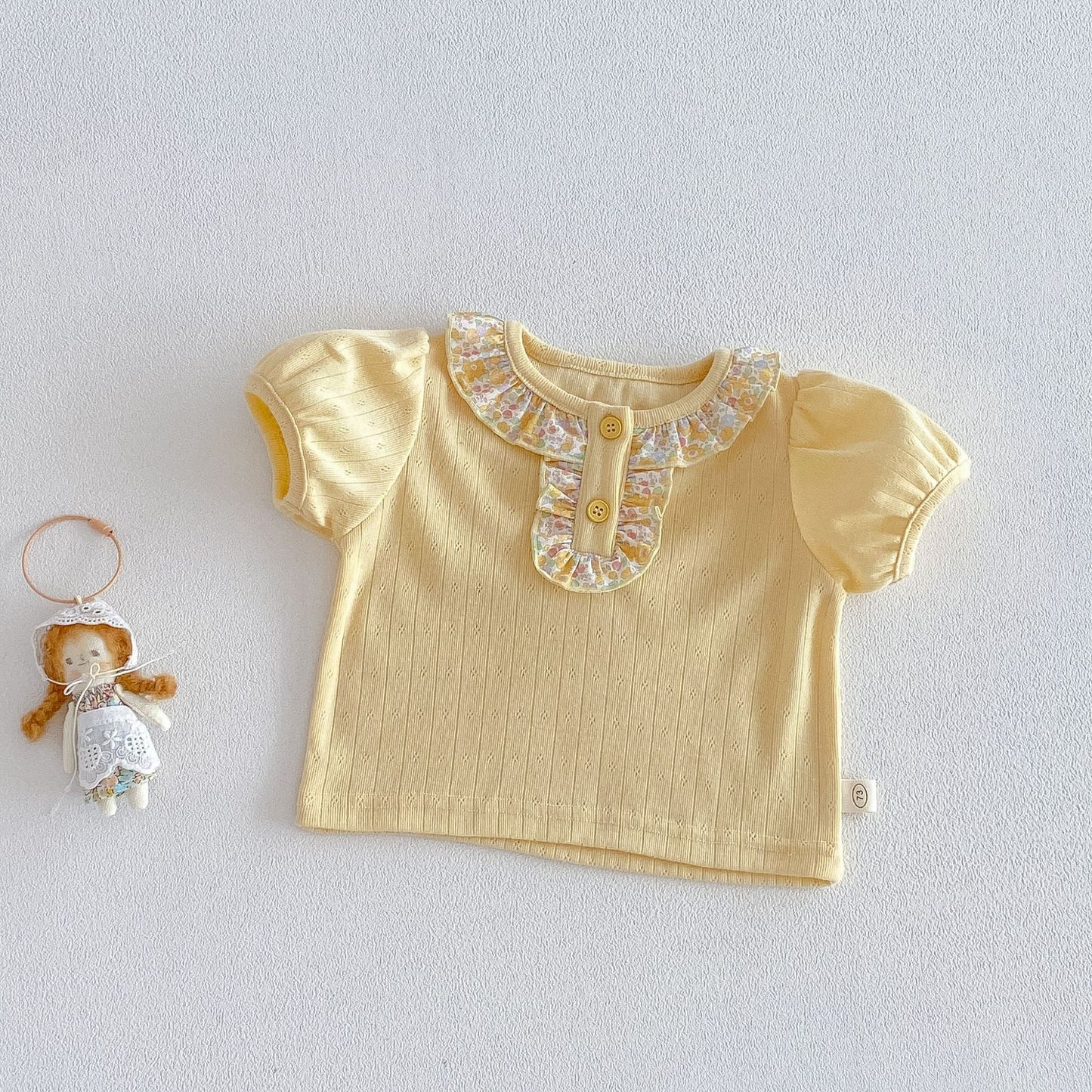 Collar Summer Korean Style Puff Sleeve Top Cute Floral Skirt Children's T-shirt