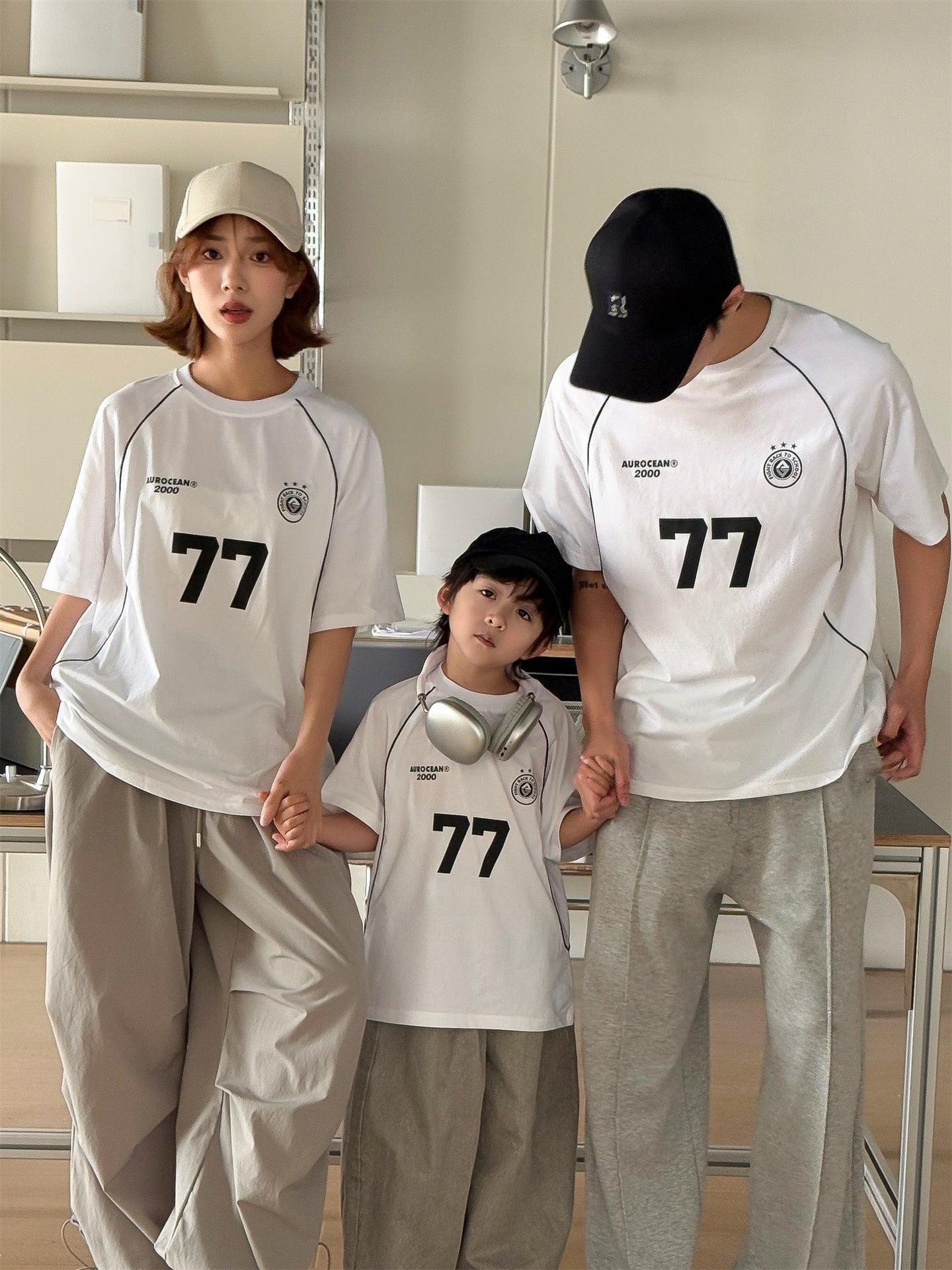 Children's Style Loose Boy Mixed Color Stripe Digital Family Wear Short Parent-child Outfit