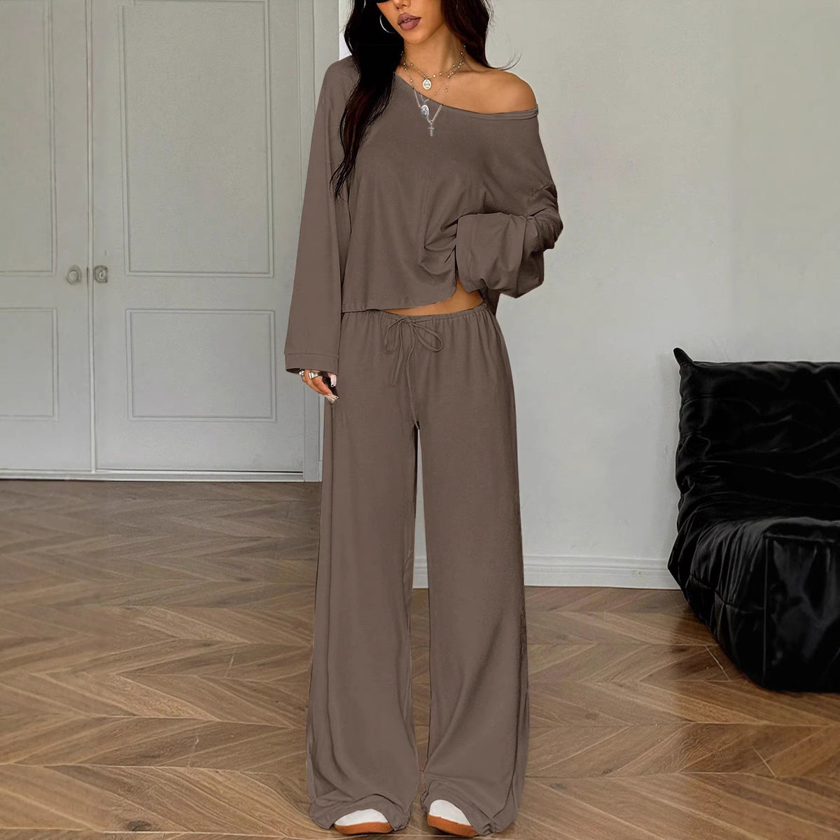 Women's Idle Style Solid Color Long-sleeved Wide Tops