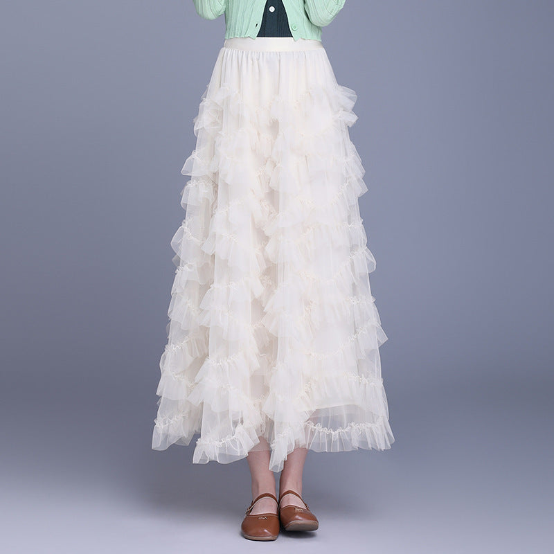 Women's Of Mesh Cake Dress Spring Puffy Long Large Skirt
