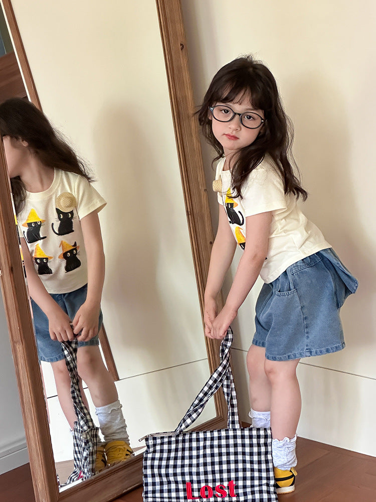 Children's Xie Summer Versatile Real Wear Clothing Cartoon Ice Children's T-shirt