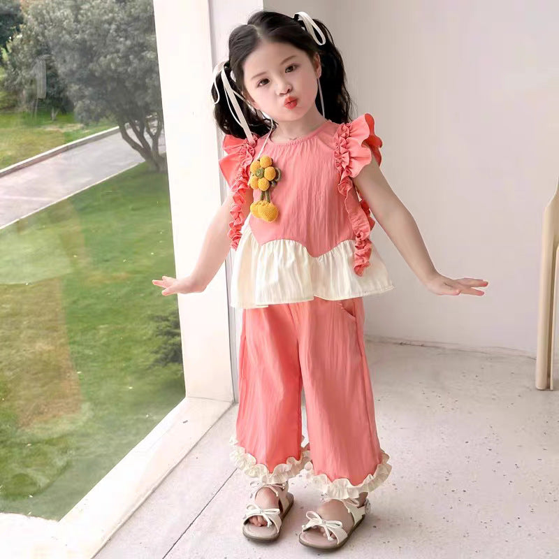 Western Style Fashion Mori Korean Top Trousers Two-piece Children's Suit