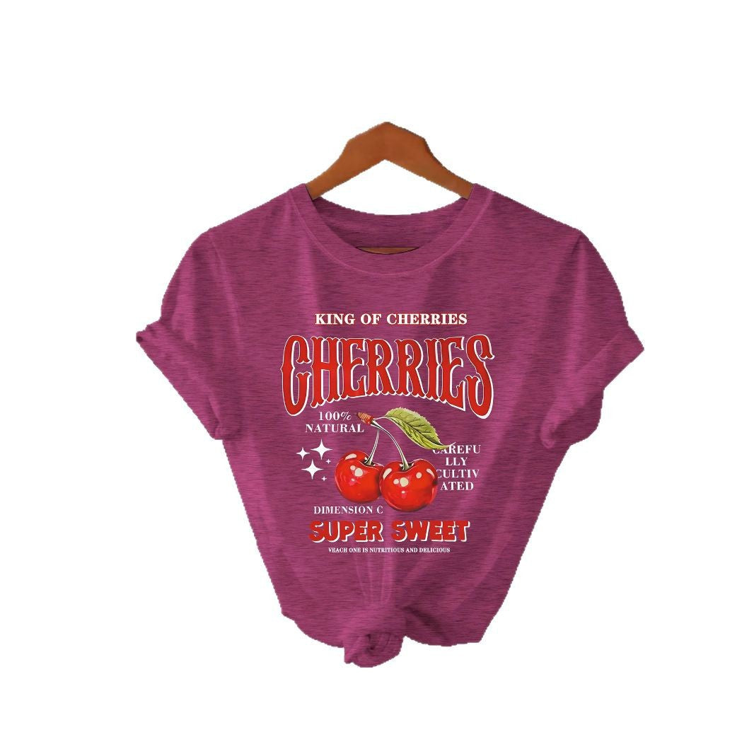 Cherry Fruit Printed Sleeve Loose Fashion Women's T-shirt