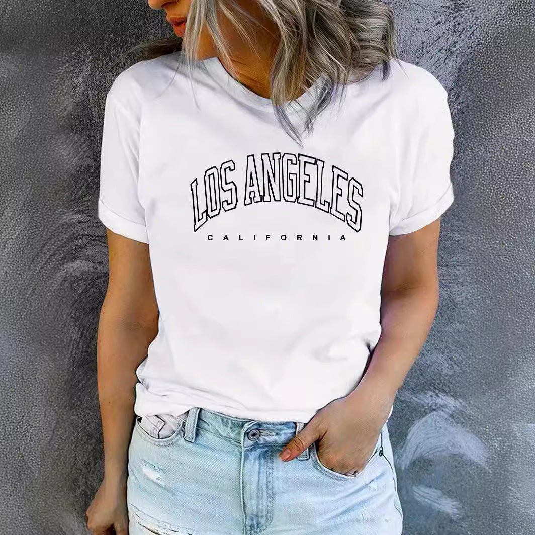 Women's Summer Printed Round Neck Sleeve Casual Women's T-shirt