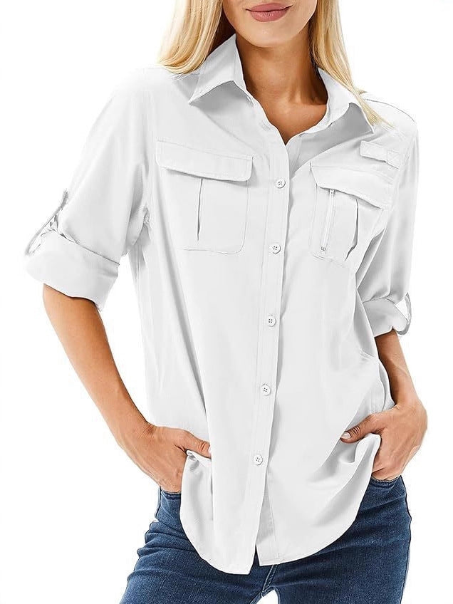 Women's Outdoor Button Long-sleeved Shirt Loose Wear Blouse