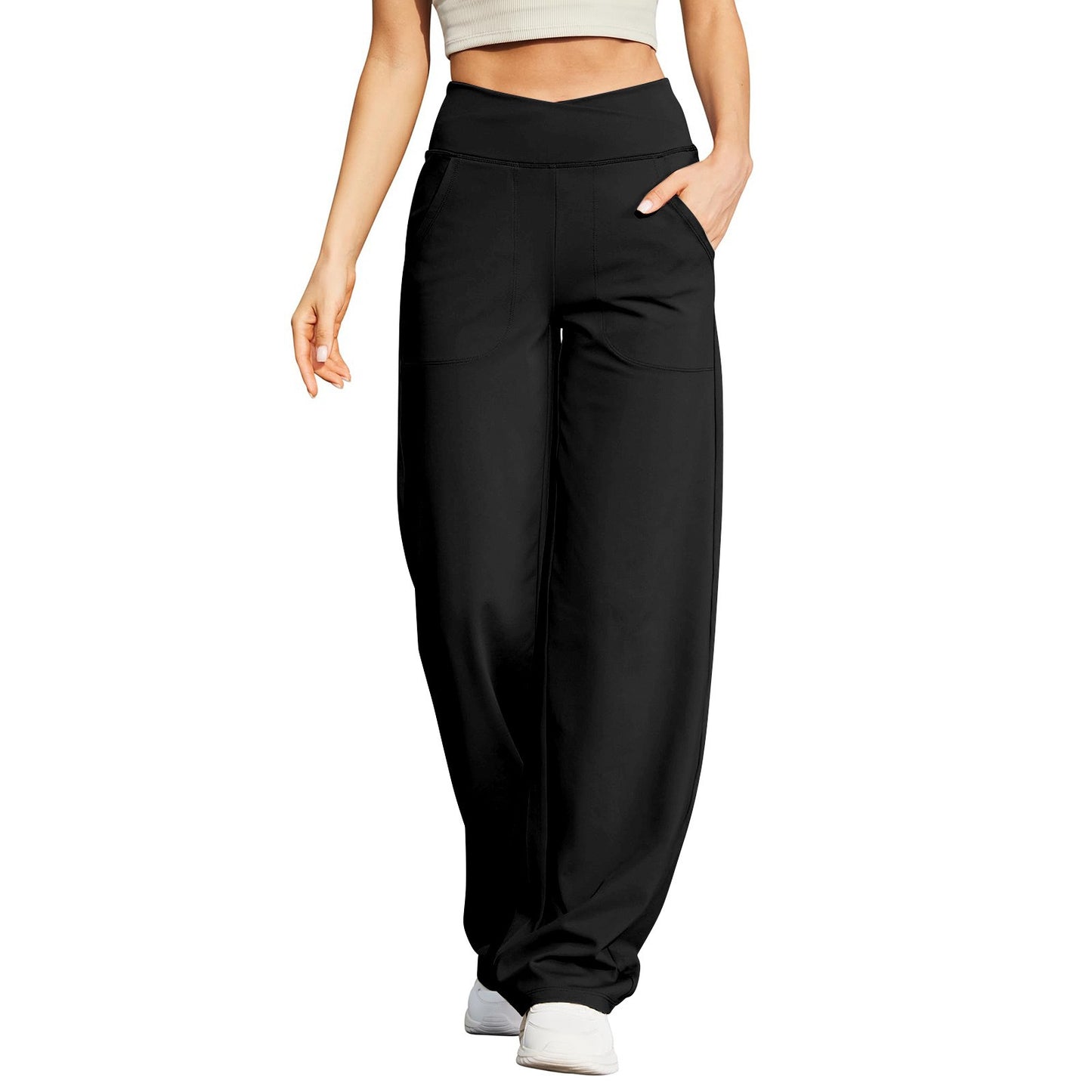 Women's Feel V Waist Cross Wide Leg With Pockets Fitness Sports Casual Pants
