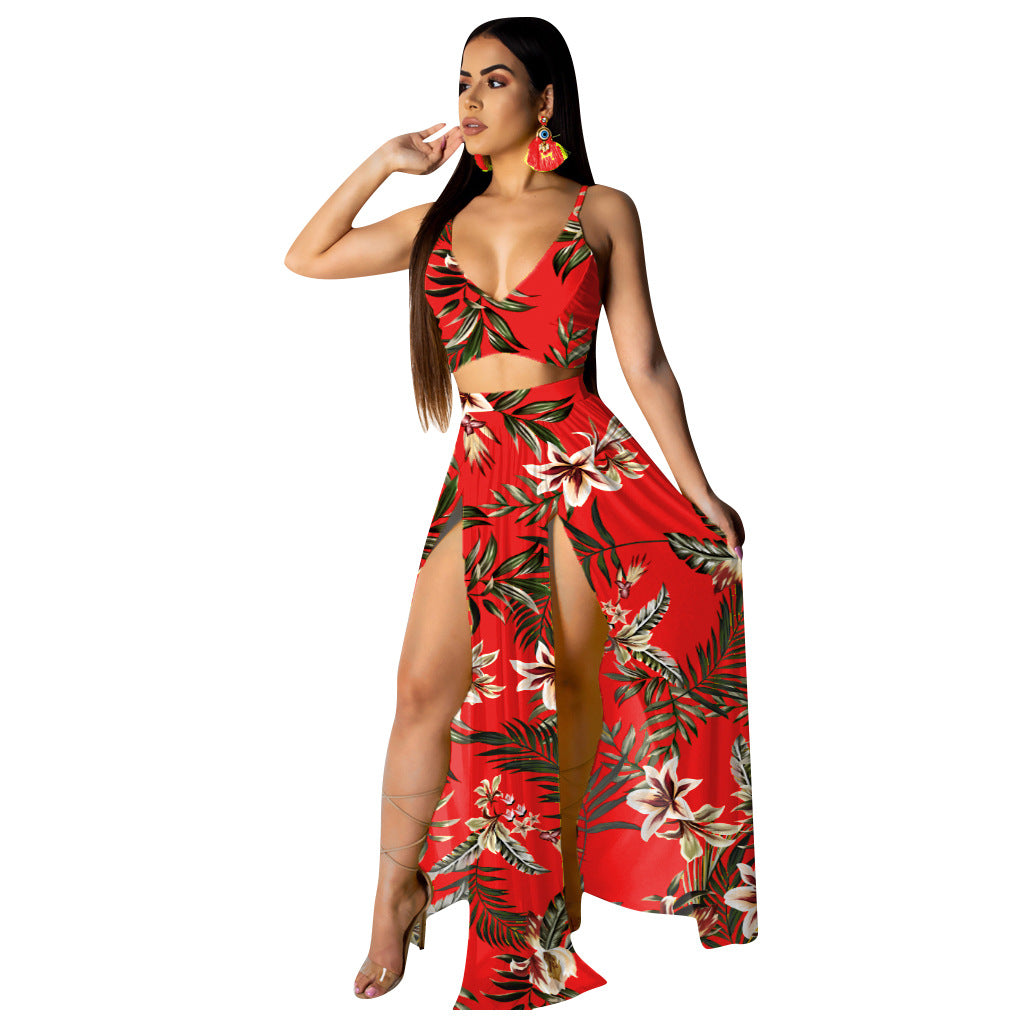 Summer Solid Color Suspender Split Chiffon Tops
