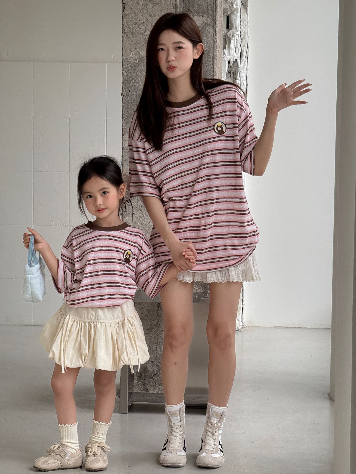 Matching Family Four Round Neck Striped Parent-child Outfit
