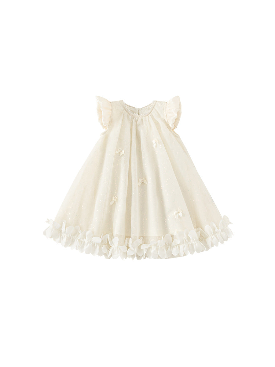 Children's Clothing Summer Pearl Flying Sleeve Bow Princess Performance Children's Dress