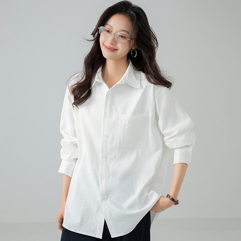 Women's Korean Style Loose Shirt Long Sleeve Pure Blouse