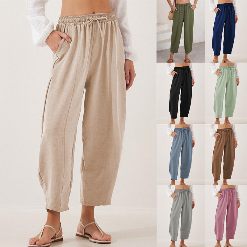 Women's High Waist Loose Vacation Drawstring Pocket Casual Pants