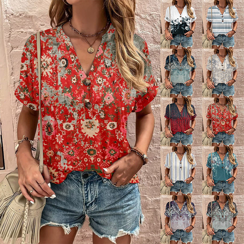 Unique Women's Printed Button Fashion Sleeve Shorts