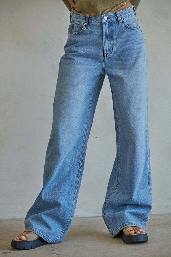Women's Worn Looking Washed-out High Waist Loose Slimming Straight Wide Leg Women's Jeans