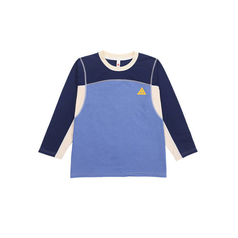 Children's Spring Color Contrast Patchwork Tops Breathable Sports Children's T-shirt