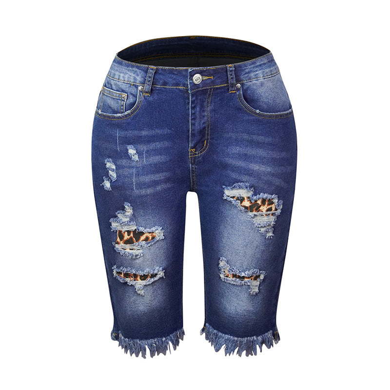 Women's Tassel High Elastic Skinny Cropped Ripped Pants