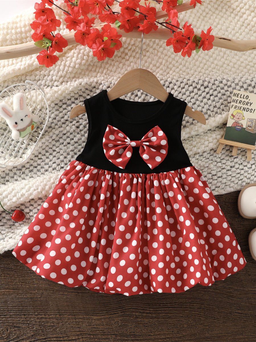 Children's Polka Dot Bow Sleeveless Vest Princess Children's Dress