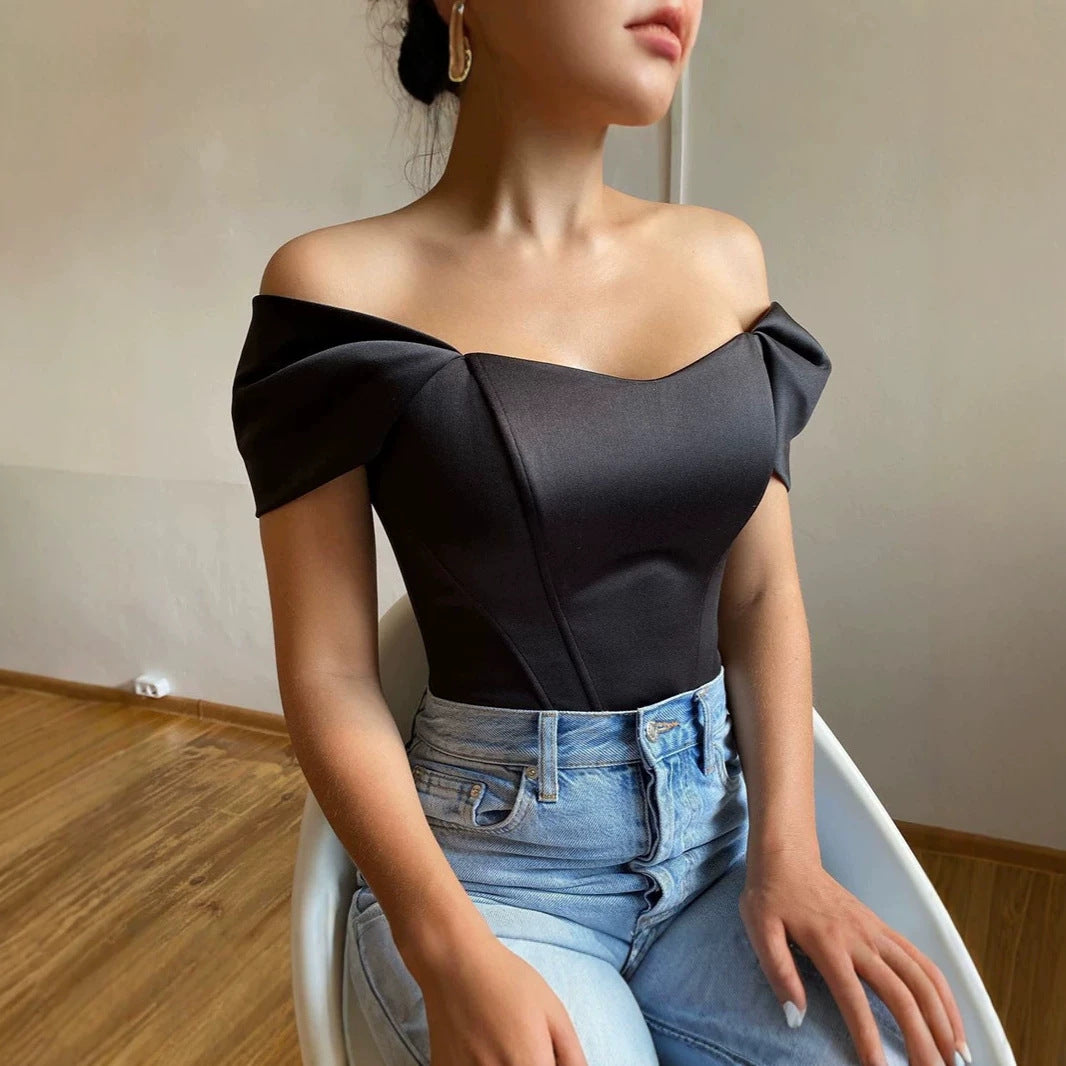 Women's Summer Fishbone Waist Tube Satin Vacation Tops