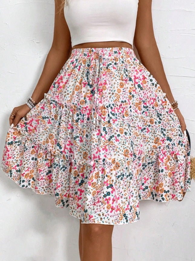 Women's Floral Leisure Vacation Elastic Waist Skirt
