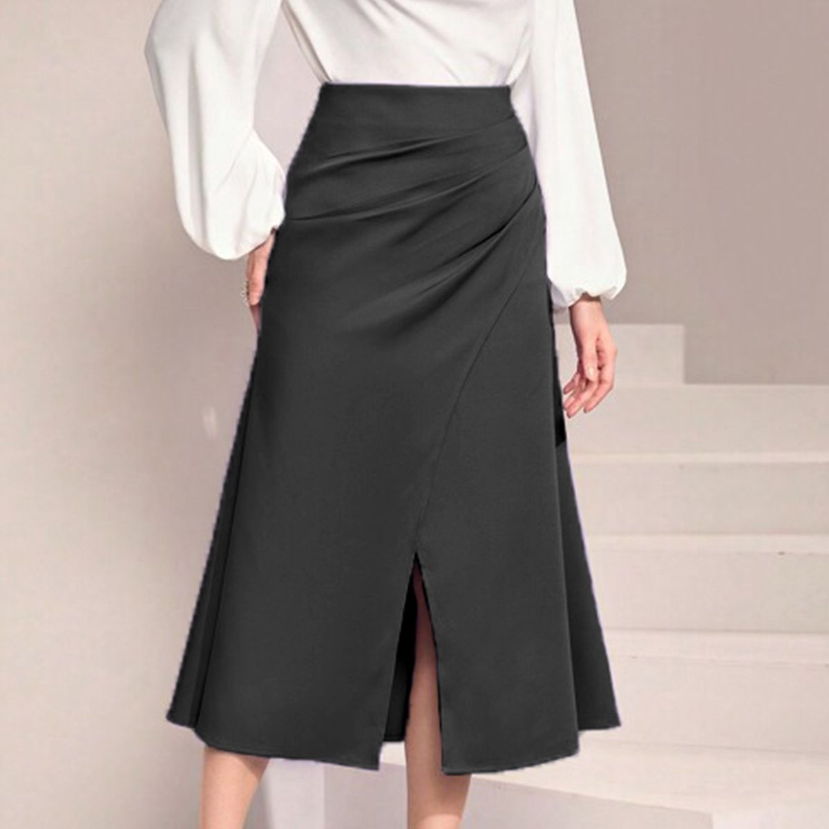 Women's Satin Heap Pleated Split Dress Solid Skirts