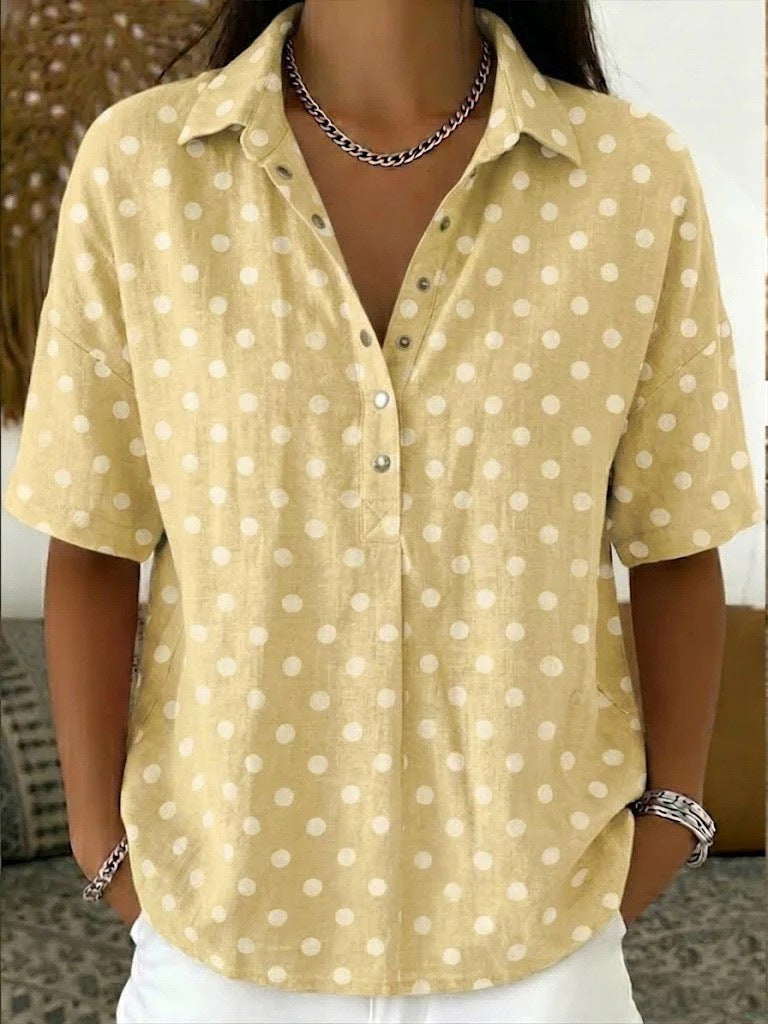 Women's Casual Polka Dot Lapel Shirt Half-open Button Blouse