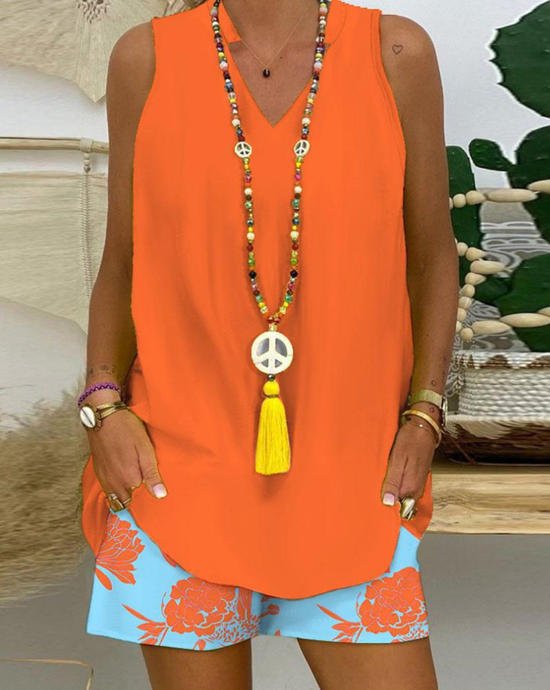 Women's Summer Personalized Sleeveless Printed For Fashion Casual Suit