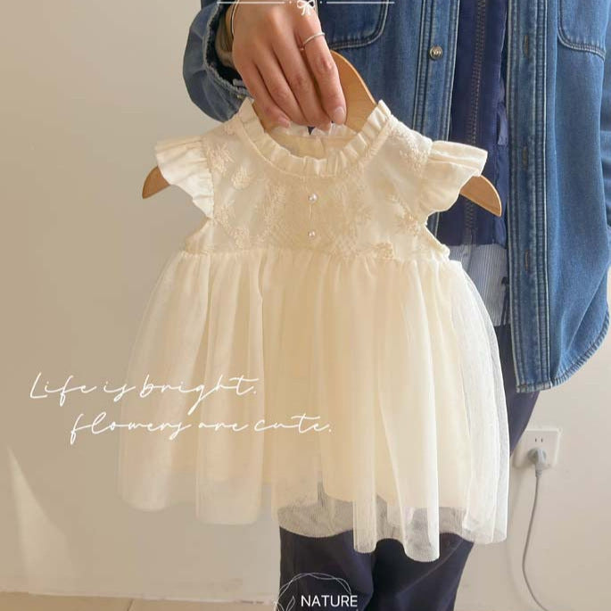 Lace Gauzy Skirt Ruffle Collar Flounced Sleeve Children's Dress