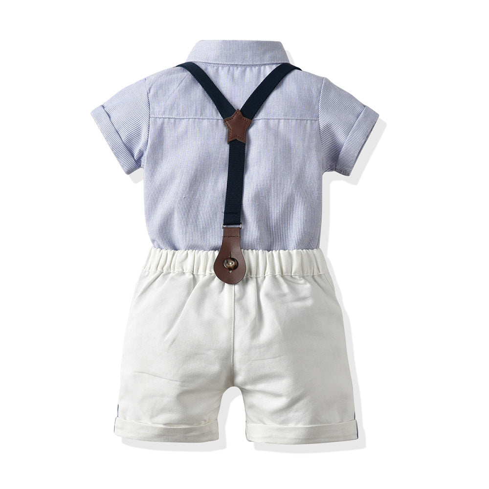 Children's Summer Short-sleeved Striped Shirt Suspender Shorts Boy's Birthday Children's Suit