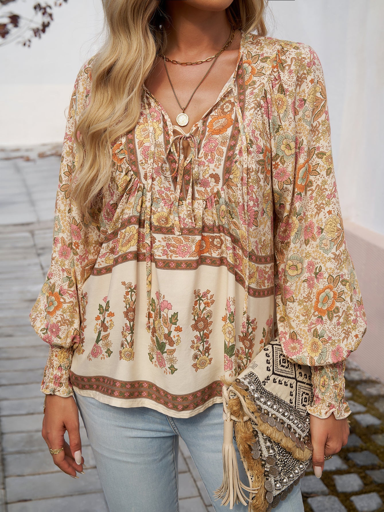 Women's Bohemian Vacation Style Printed Long Sleeve Blouse
