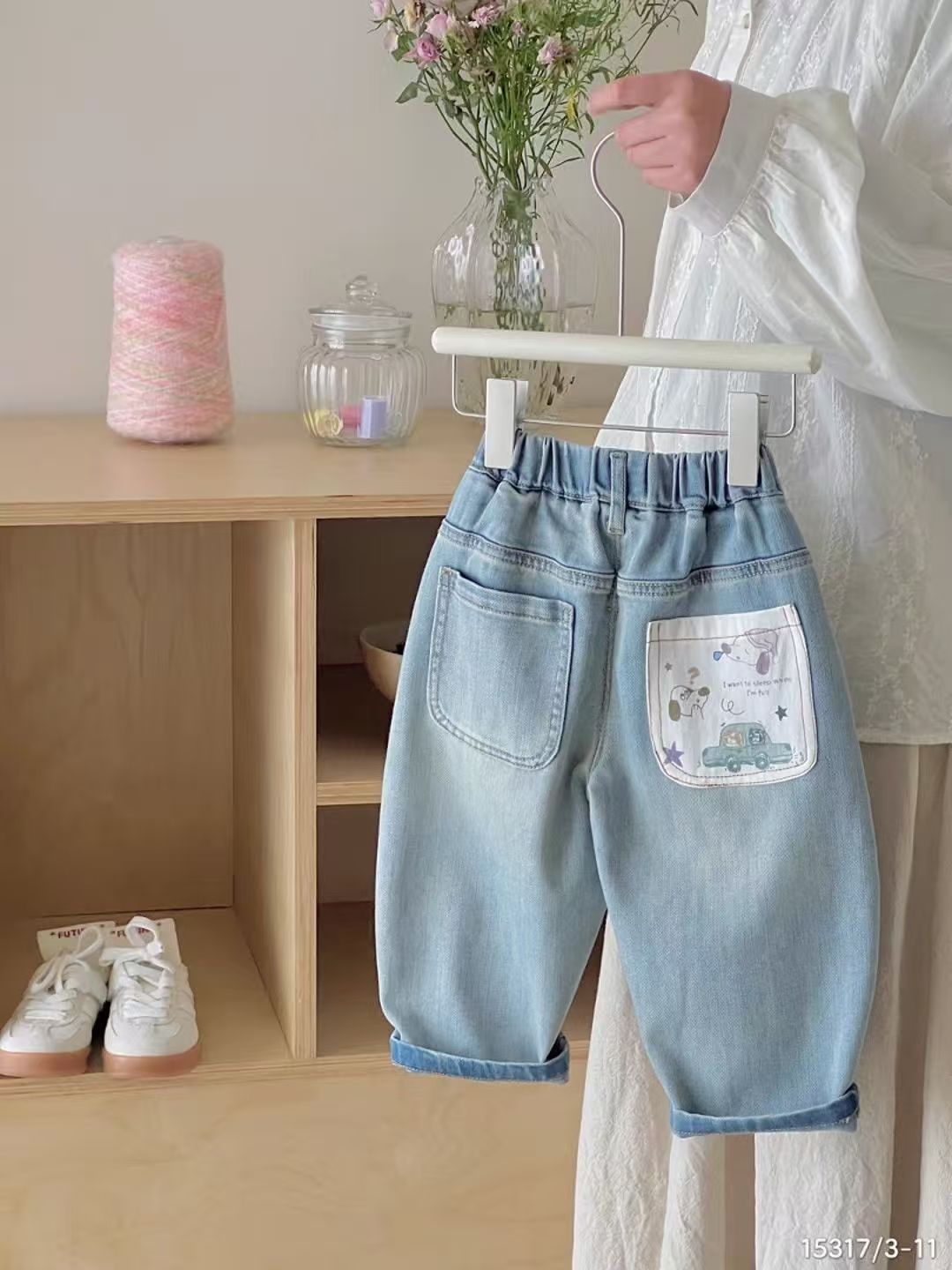 Children's Super Soft Jeans Cartoon Floral Print Children's Pants