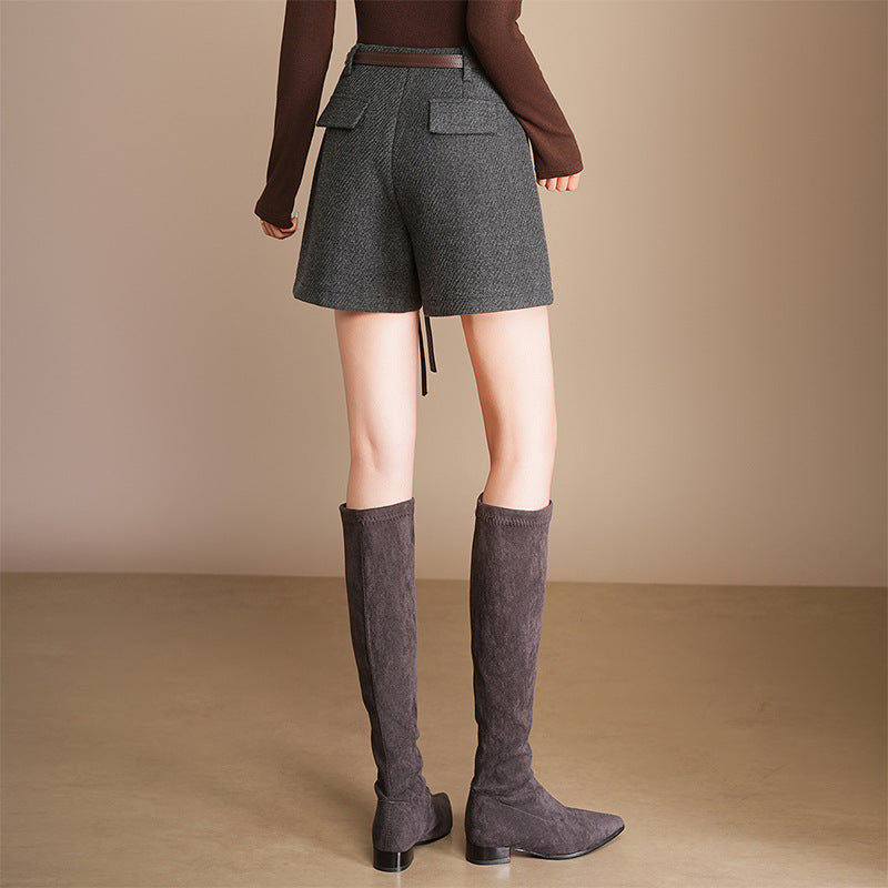 Women's Stylish Woolen High Waist Figure Flattering Casual Pants