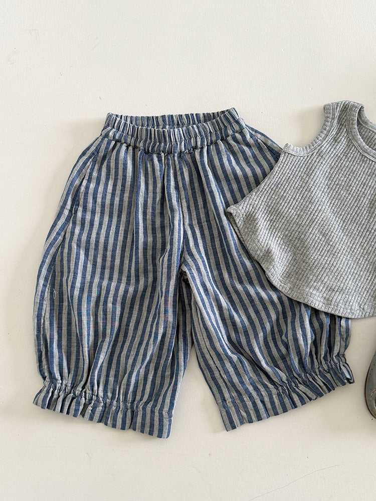 Children's Korean Style Boys Comfortable Breathable Cotton Yarn Striped Anti Children's Pants