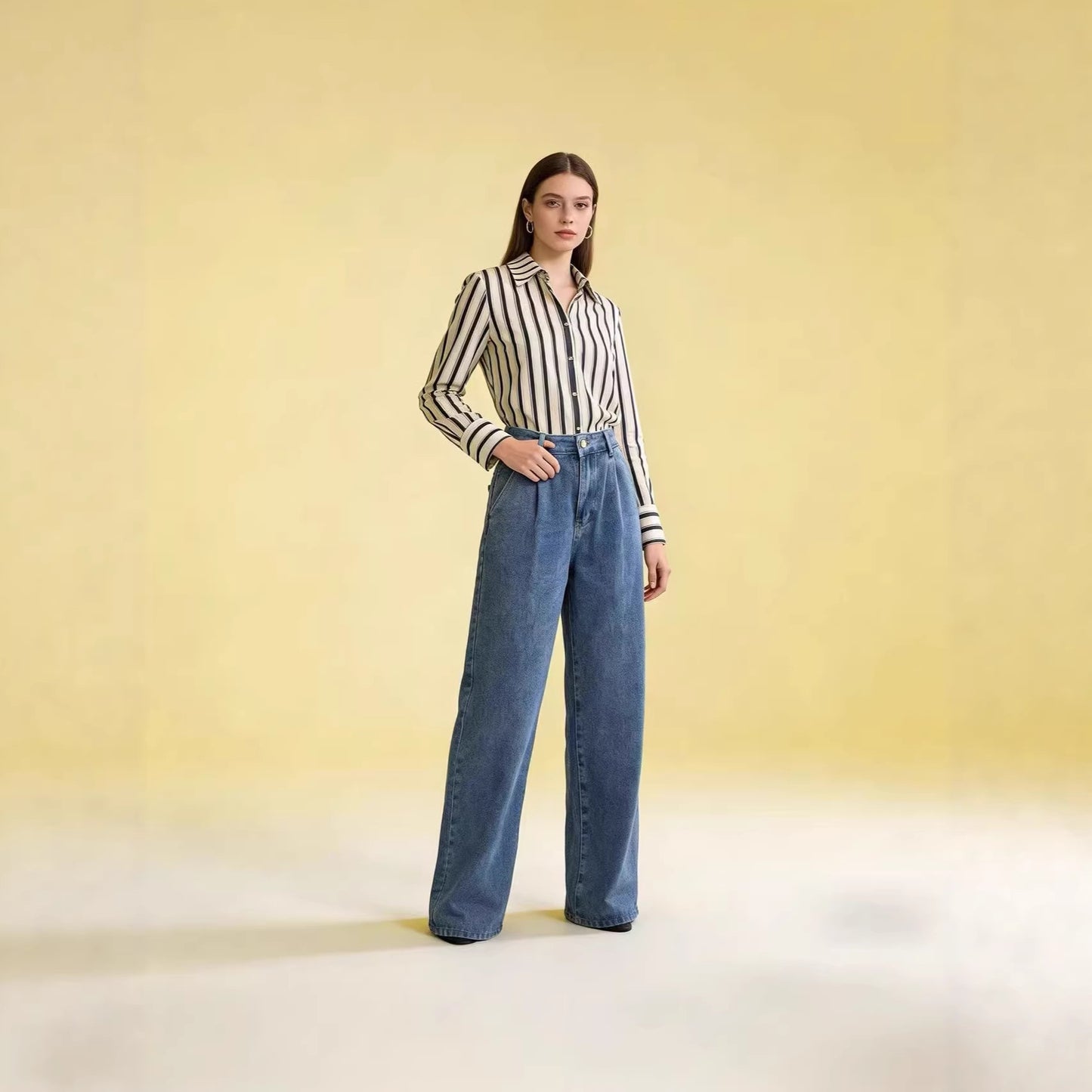 Women's Loose Wide Leg Draping Effect Mop Dark Women's Jeans