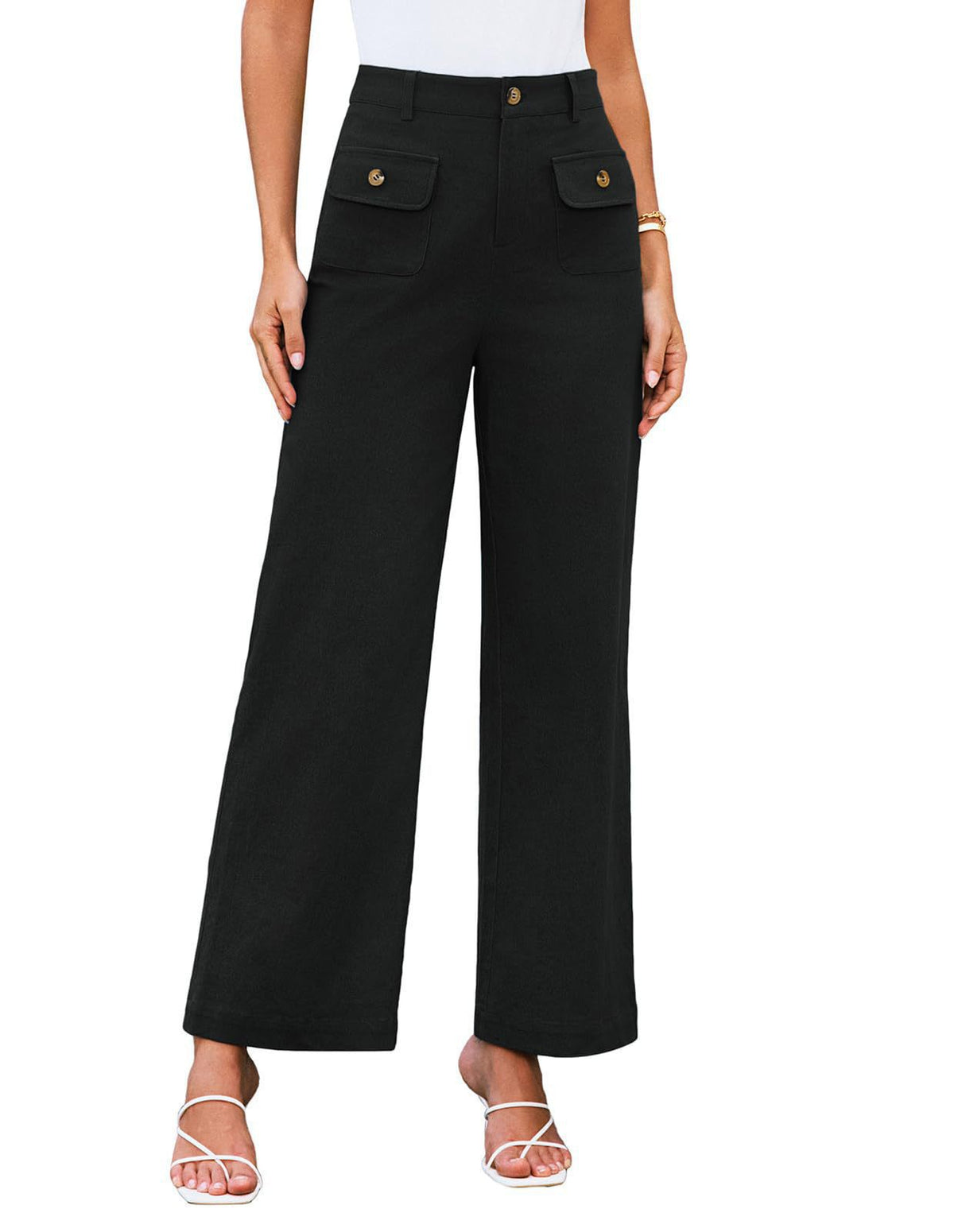Women's Waist Wide Leg Stretch Trousers Formal Wear Business Work Belt Casual Pants