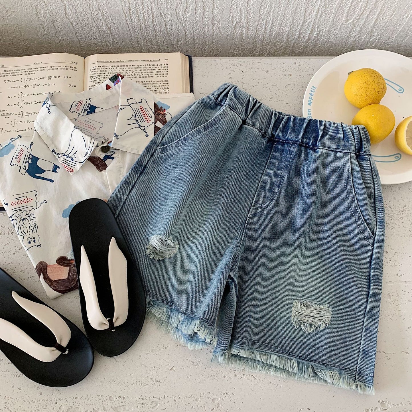 Children's Denim Shorts Summer Boys Ripped Frayed Children's Pants