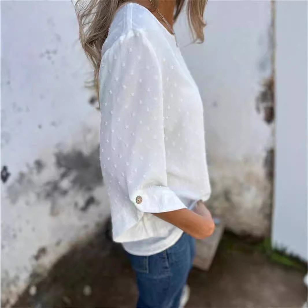 Thick Fashion Elegant Graceful Solid Color Jacquard Women's T-shirt
