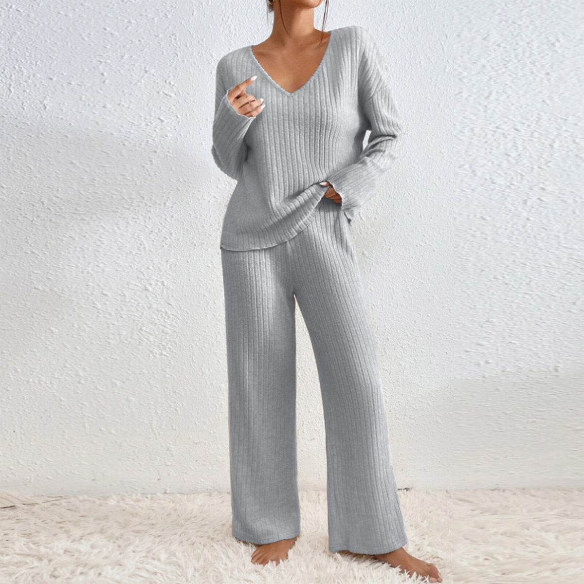 Women's Collar Loose Sunken Stripe Brushed Long Fashion Casual Suit
